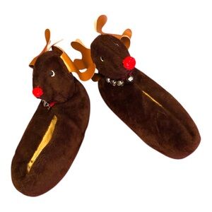 Vintage 1980s Dearfoam Brown Reindeer Slippers with Bells Women’s Size 8.5